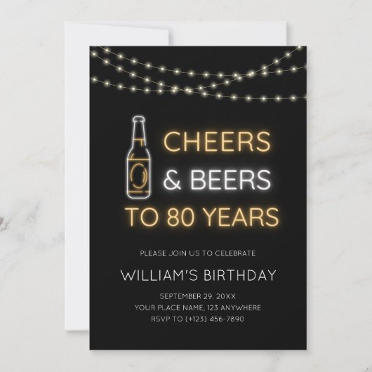 ネオンサイン 80歳の誕生日フォト 招待状 (正面)