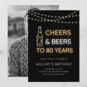 ネオンサイン 80歳の誕生日フォト 招待状 (正面/裏面)