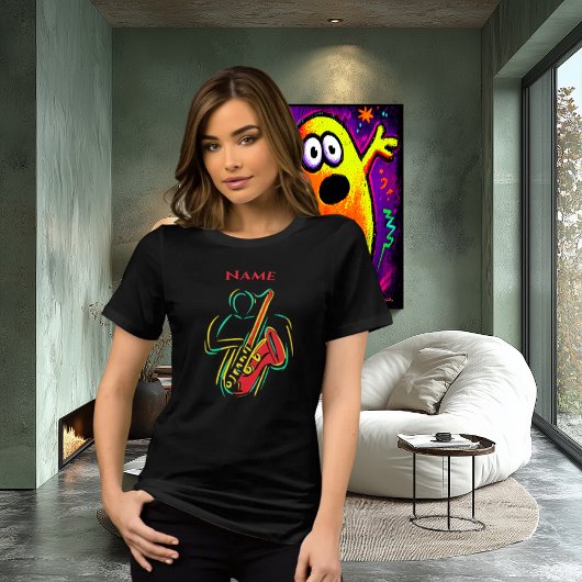 ネオンサキソフォンラインアート | 鮮やかミュージカルTシャツ トライブレンドＴシャツ