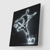 ネオンサッカーの黒番 スクエア壁時計 (傾斜)