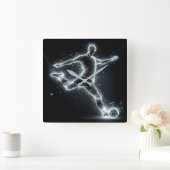 ネオンサッカーの黒番 スクエア壁時計 (ホーム)