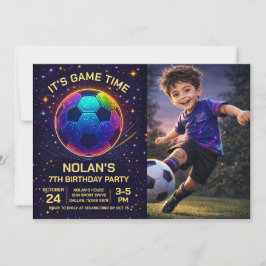 ネオンサッカーバースデー写真招待状 招待状