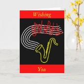 ネオンサックスと音楽ノートカスタム誕生日 カード (黄色い花)