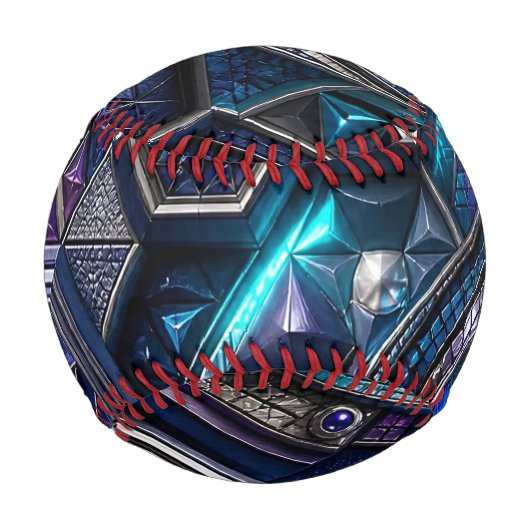 ネオンサファイアのサイバー六角形モザイク 野球ボール (正面)