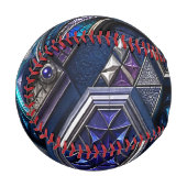 ネオンサファイアのサイバー六角形モザイク 野球ボール (正面左)