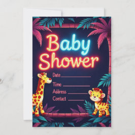 ネオンサファリをテーマにしたベビーシャワー招待状 招待状