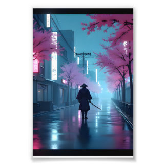 ネオンサムライの夜 - サイバーパンク東京アニメポスター フォトプリント