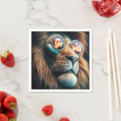 ネオンサングラスをかぶったライオン文字 スタンダードカクテルナプキン (インサイチュ)