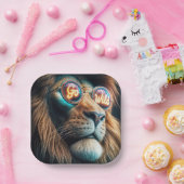 ネオンサングラスをかぶったライオン文字 ペーパープレート (パーティー)