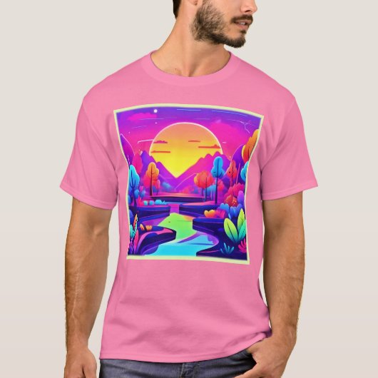 ネオンサンセットの風景 Tシャツ (正面)