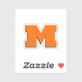 ネオンサンセットオレンジと白3Dビッグモダンイニシャル シール (シート)