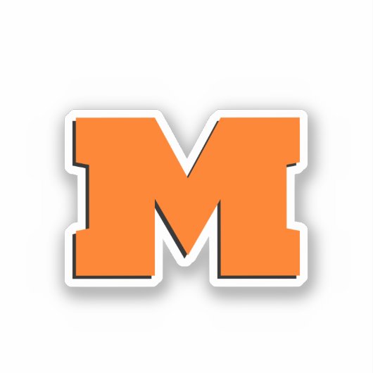 ネオンサンセットオレンジと白3Dビッグモダンイニシャル シール (正面)