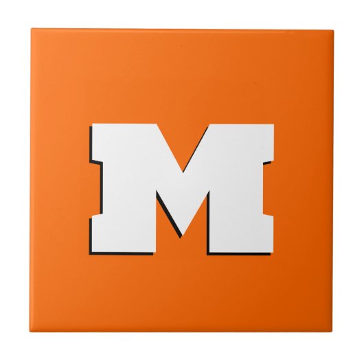 ネオンサンセットオレンジと白3Dビッグモダンイニシャル タイル (正面)