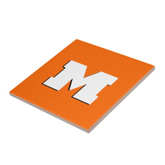 ネオンサンセットオレンジと白3Dビッグモダンイニシャル タイル (側面)