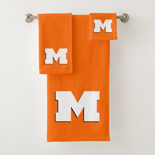 ネオンサンセットオレンジと白3Dビッグモダンイニシャル バスタオルセット (インサイチュ)