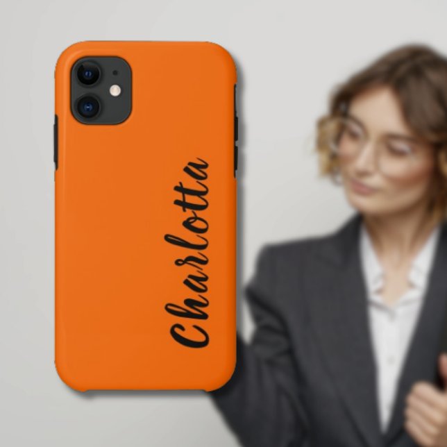 ネオンサンセットオレンジ無地の色のパーソナライズカスタムされた Case-Mate iPhoneケース