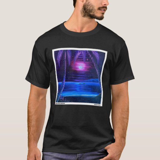 ネオンサンセットオンビーチ自然景観夏 Tシャツ (正面)