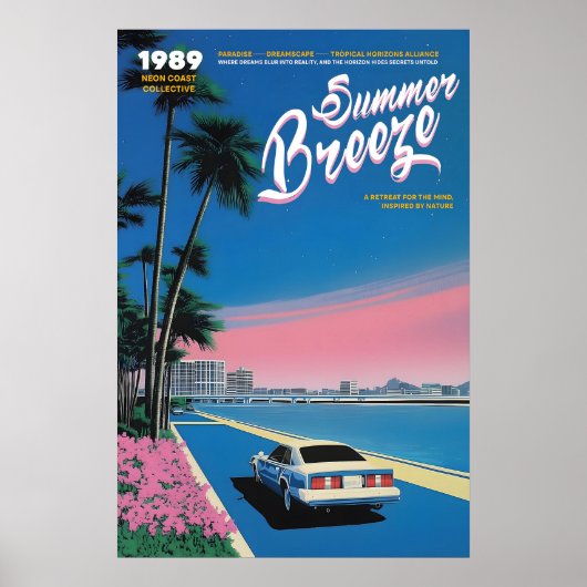 ネオンサンセットマイアミーアートプリント80年代レトロサマー ポスター (正面)