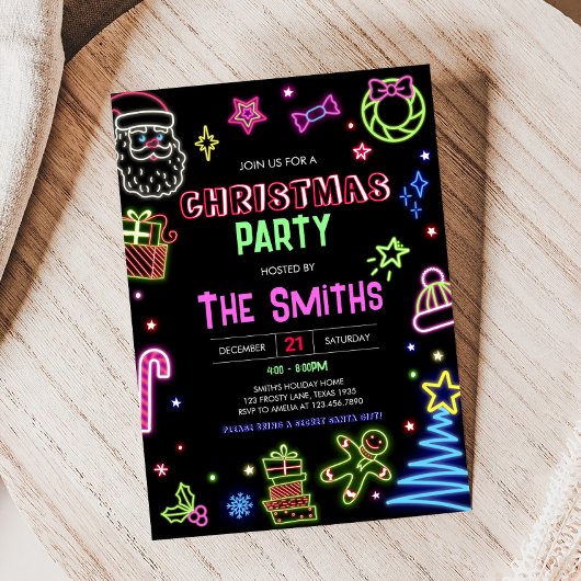 ネオンサンタ モダン クリスマスパーティ 招待状