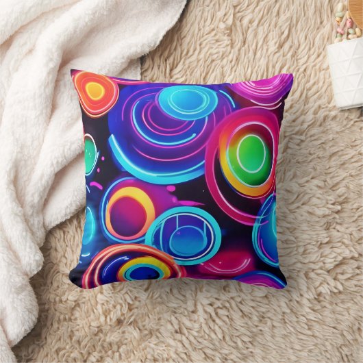 ネオンサークル抽象芸術アート クッション (ブランケット)