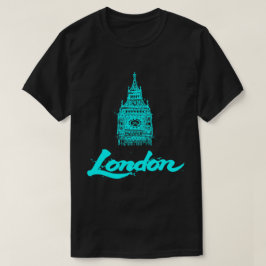 ネオンシアンロンドン ビッグベンスケッチ モダンブラック Tシャツ