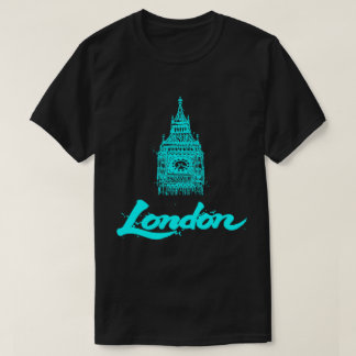 ネオンシアンロンドン ビッグベンスケッチ モダンブラック Tシャツ