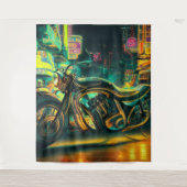 ネオンシティのオートバイ タペストリー (正面)