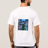ネオンシティの未来的アニメサイボーグ少年 - SF Tシャツ (裏面)
