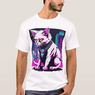ネオンシティサイバーパンク猫 Tシャツ