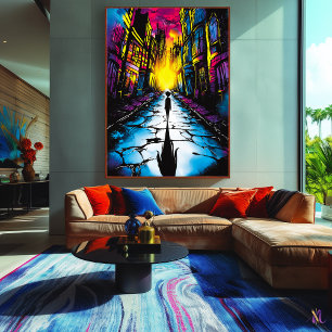ネオンシティシャドー – Surreal Urban Dreamscape Art ポスター