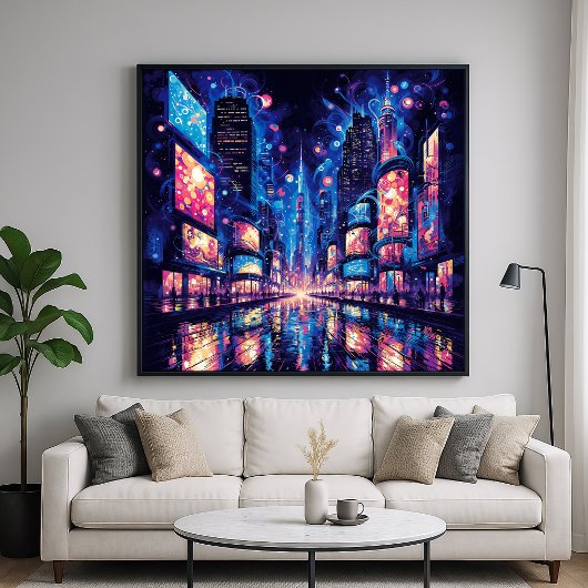 ネオンシティ通りバズ鮮やかイラストレーションスタイル ポスター