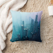 ネオンシベに超高層ビルを配置する未来の繁華街 クッション (ブランケット)