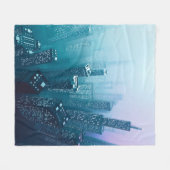 ネオンシベに超高層ビルを配置する未来の繁華街 フリースブランケット (正面(横))