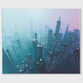 ネオンシベに超高層ビルを配置する未来の繁華街 ラッピングペーパー (フラット)