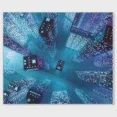 ネオンシベに超高層ビルを配置する未来の繁華街 ラッピングペーパー (フラット)