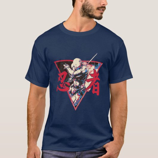 ネオンシャドウ忍者 – ダイナミック日本のな戦士アート Tシャツ (正面)