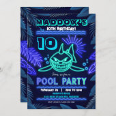 ネオンシャークプールパーティの招待状 招待状 (正面/裏面)