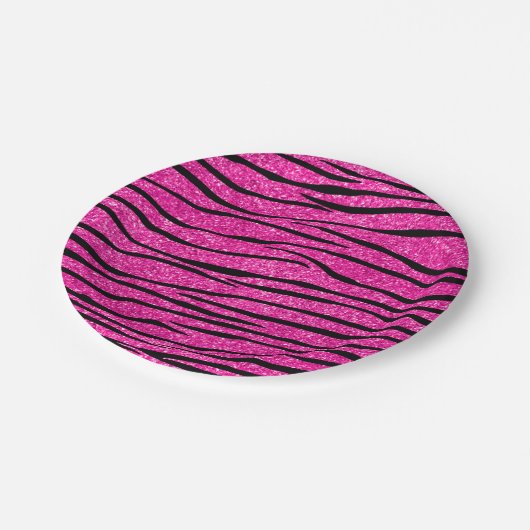 ネオンショッキングピンクのグリッターのシマウマは縞で飾ります ペーパープレート (アングル)