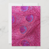 ネオンショッキングピンクのグリッターの孔雀の羽 招待状 (裏面)