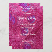 ネオンショッキングピンクのグリッターの孔雀の羽 招待状 (正面/裏面)