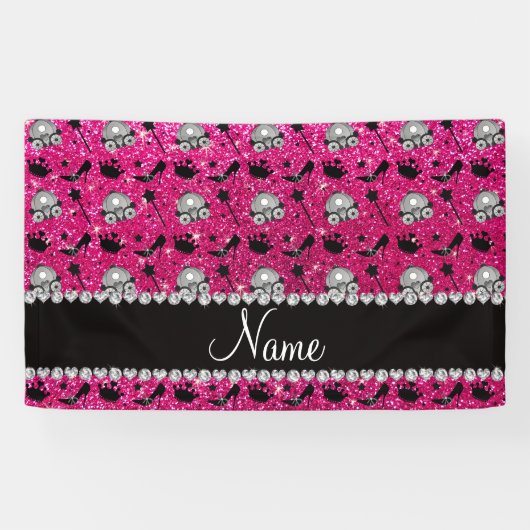 ネオンショッキングピンクのグリッターの王女の王冠の細い棒は主演します 横断幕 (横)