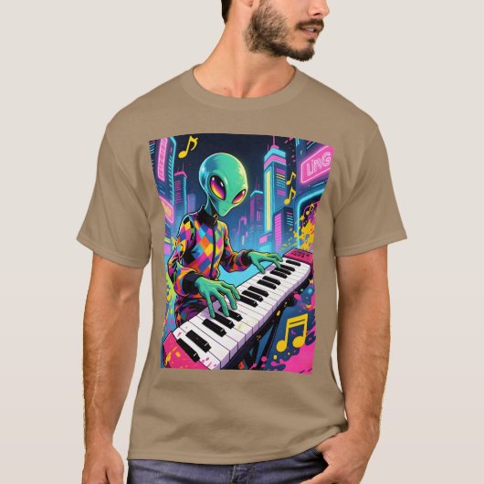 ネオンシンスウェーブ エイリアン キーボーディスト 女子 Tシャツ (正面)