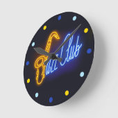 ネオンジャズクラブサクソフォンサックスブルーイエロークロック ラウンド壁時計 (傾斜)