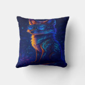 ネオンジャングルのサイバーパンクキツネ – 未来的白熱［赤熱］光を放つ クッション (裏面)