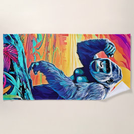 ネオンジャングルゴリラアーバンファンタジー ビーチタオル