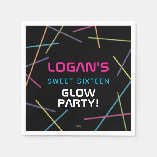 ネオンスウィート16誕生日グローパーティー スタンダードカクテルナプキン (正面)