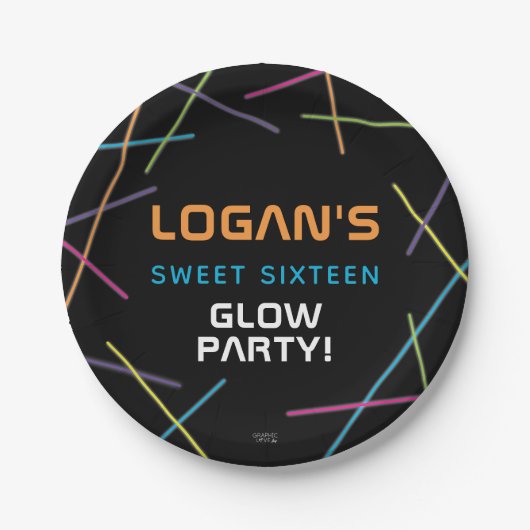 ネオンスウィート16誕生日グローパーティー ペーパープレート (正面)