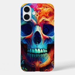 ネオンスカルアート サイケデリックスマホケース iPhone 16 PLUSケース