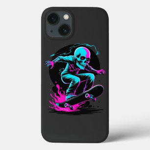 ネオンスカルスケートボードアート – エッジスキーターデザイン iPhone 13ケース