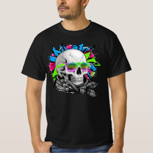 ネオンスカルストリートウェアイラストレーション Tシャツ